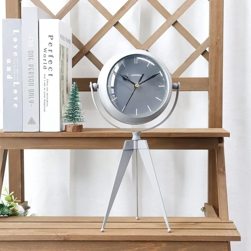 JUXORI Silent Shelf Clock 32cm High Non Ticking Retro Mantel Desk Clocks with Mirror Battery Operated Decorative Table Clock for Living Room Bedside Bedroom Family Office(Elegant Grey)