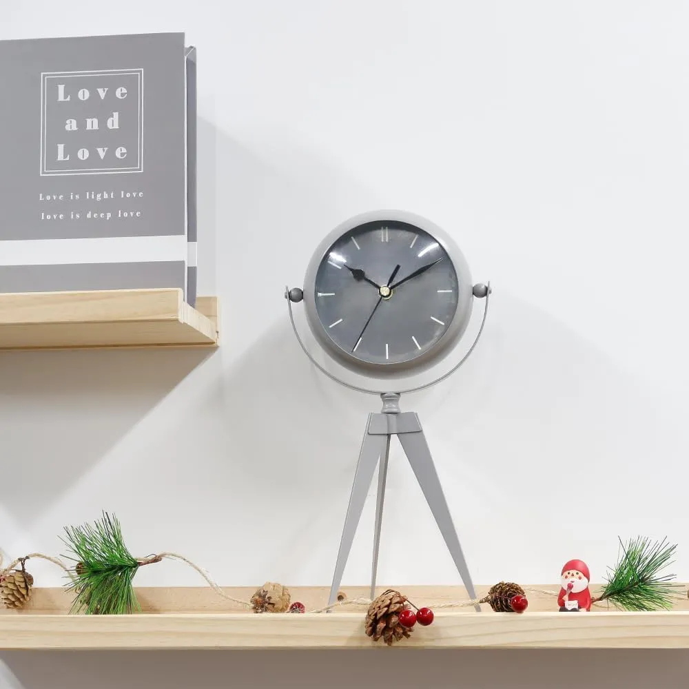 JUXORI Silent Shelf Clock 32cm High Non Ticking Retro Mantel Desk Clocks with Mirror Battery Operated Decorative Table Clock for Living Room Bedside Bedroom Family Office(Elegant Grey)