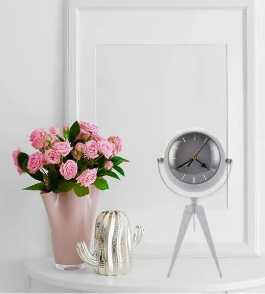 JUXORI Silent Shelf Clock 32cm High Non Ticking Retro Mantel Desk Clocks with Mirror Battery Operated Decorative Table Clock for Living Room Bedside Bedroom Family Office(Elegant Grey)