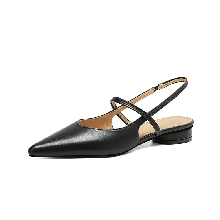 Kenya Pointed Toes Leather Slip-On Mules
