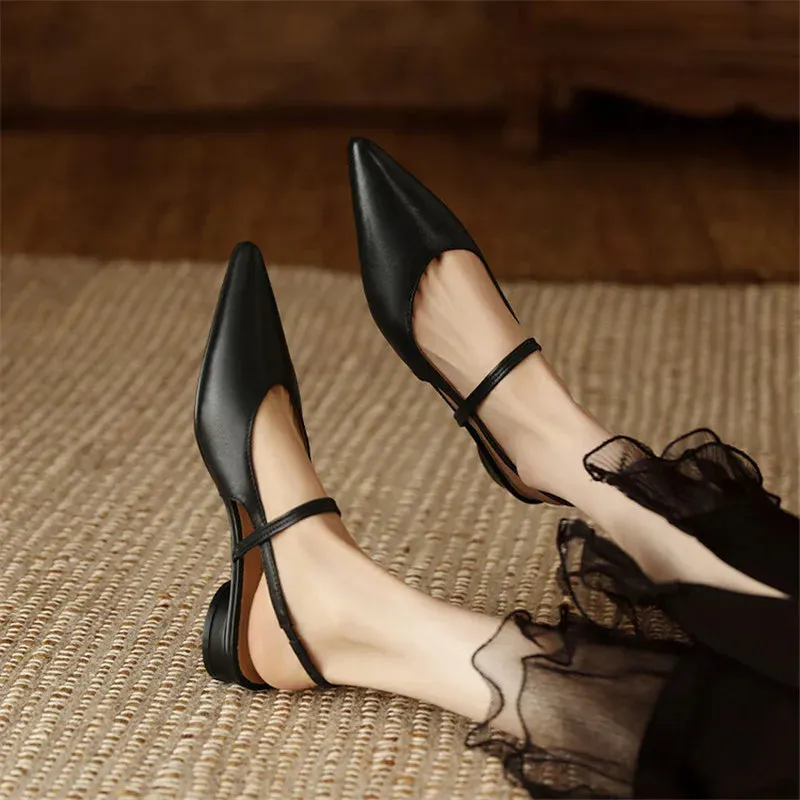 Kenya Pointed Toes Leather Slip-On Mules