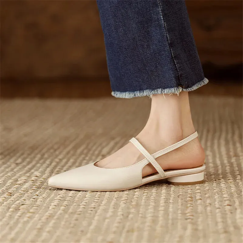Kenya Pointed Toes Leather Slip-On Mules