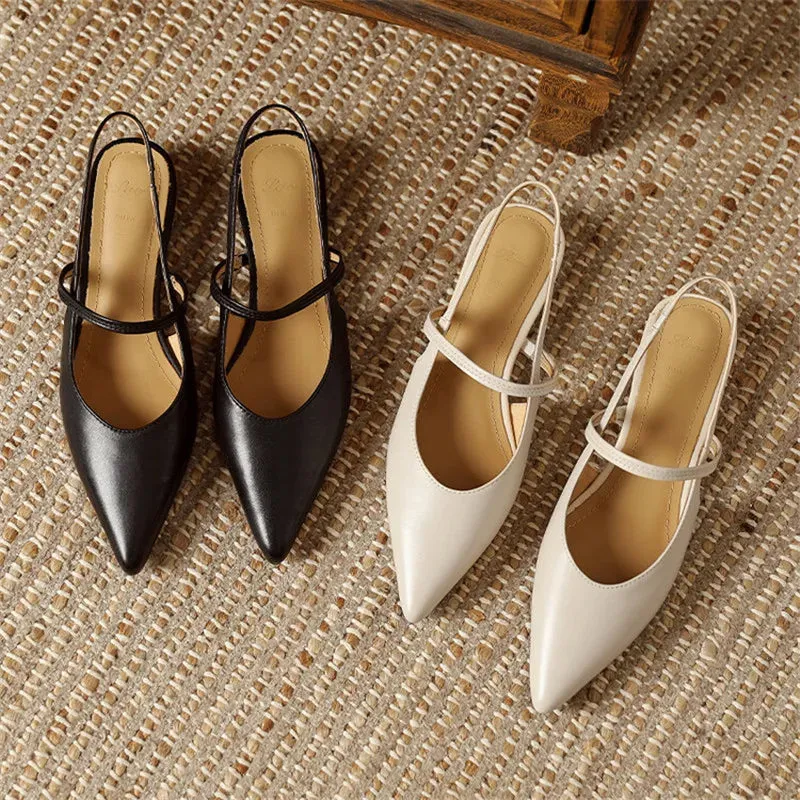 Kenya Pointed Toes Leather Slip-On Mules