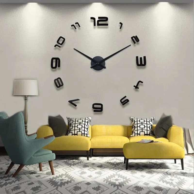 Large DIY Decals Modern Wall Clock -Black,Red,Gray,Blue,Pink,Silvery,Gold,Coffee
