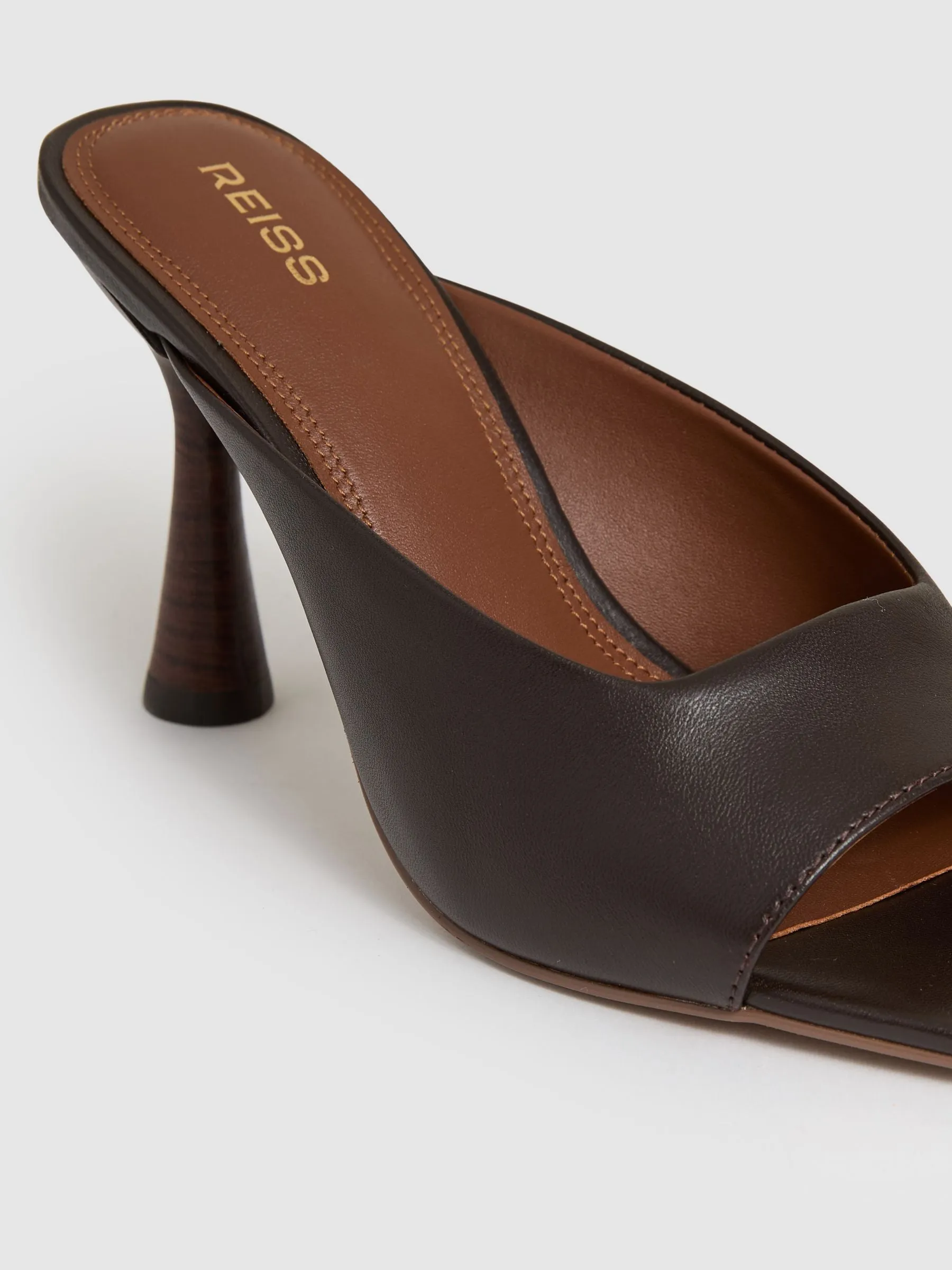 Leather Heeled Mules in Chocolate