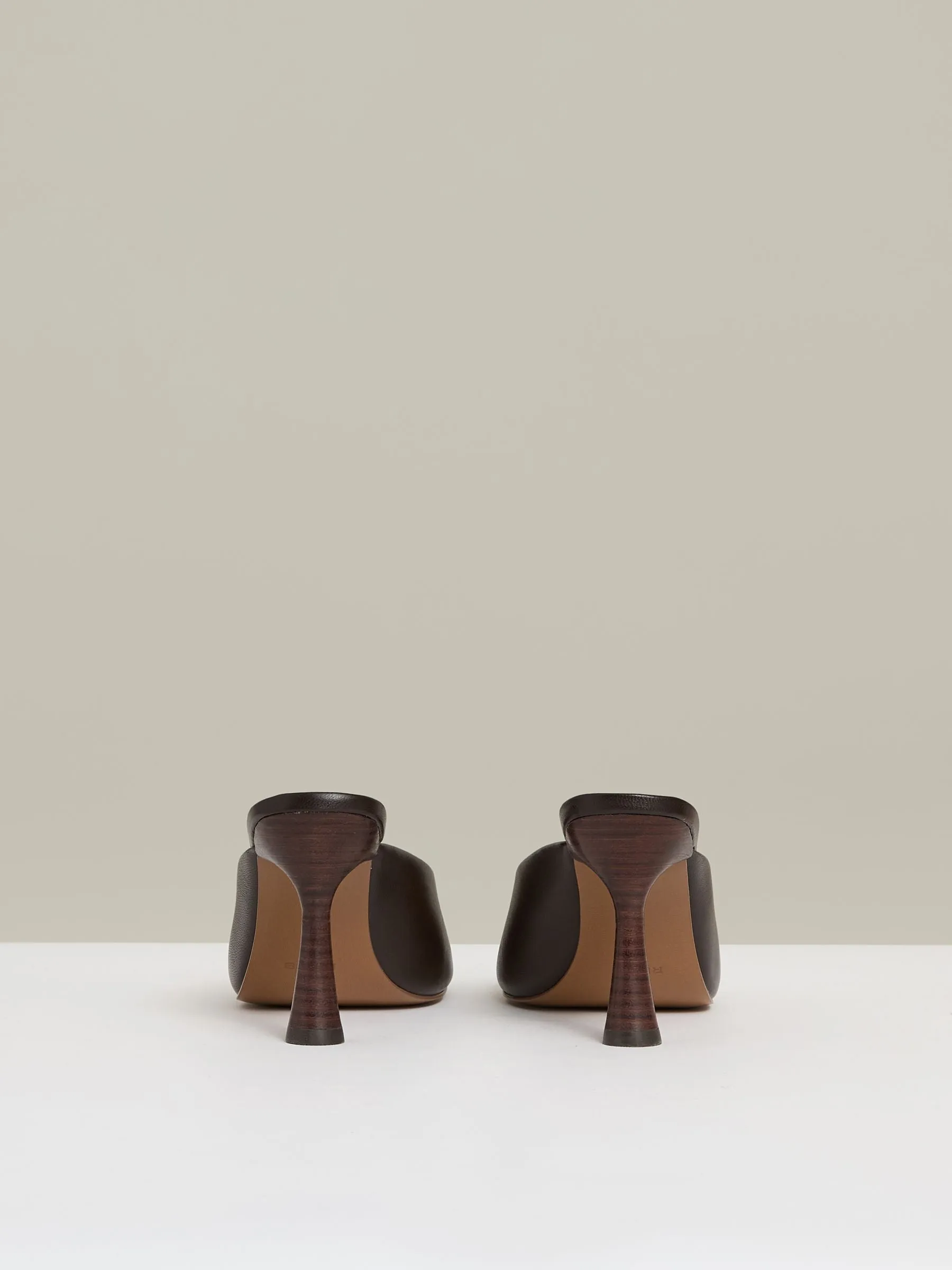 Leather Heeled Mules in Chocolate