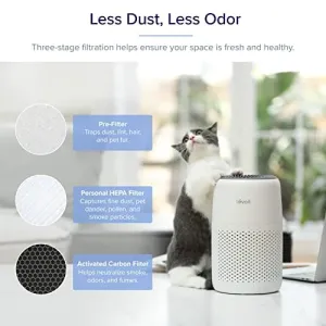 LEVOIT Air Purifiers for Bedroom Home, 3-in-1 Filter Cleaner with Fragrance Sponge for Better Sleep, Filters Smoke, Allergies, Pet Dander, Odor, Dust, Office, Desktop, Portable, Core Mini, White