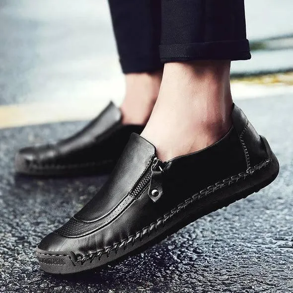 Libiyi Men Hand Stitching Zipper Slip-ons Leather Shoes