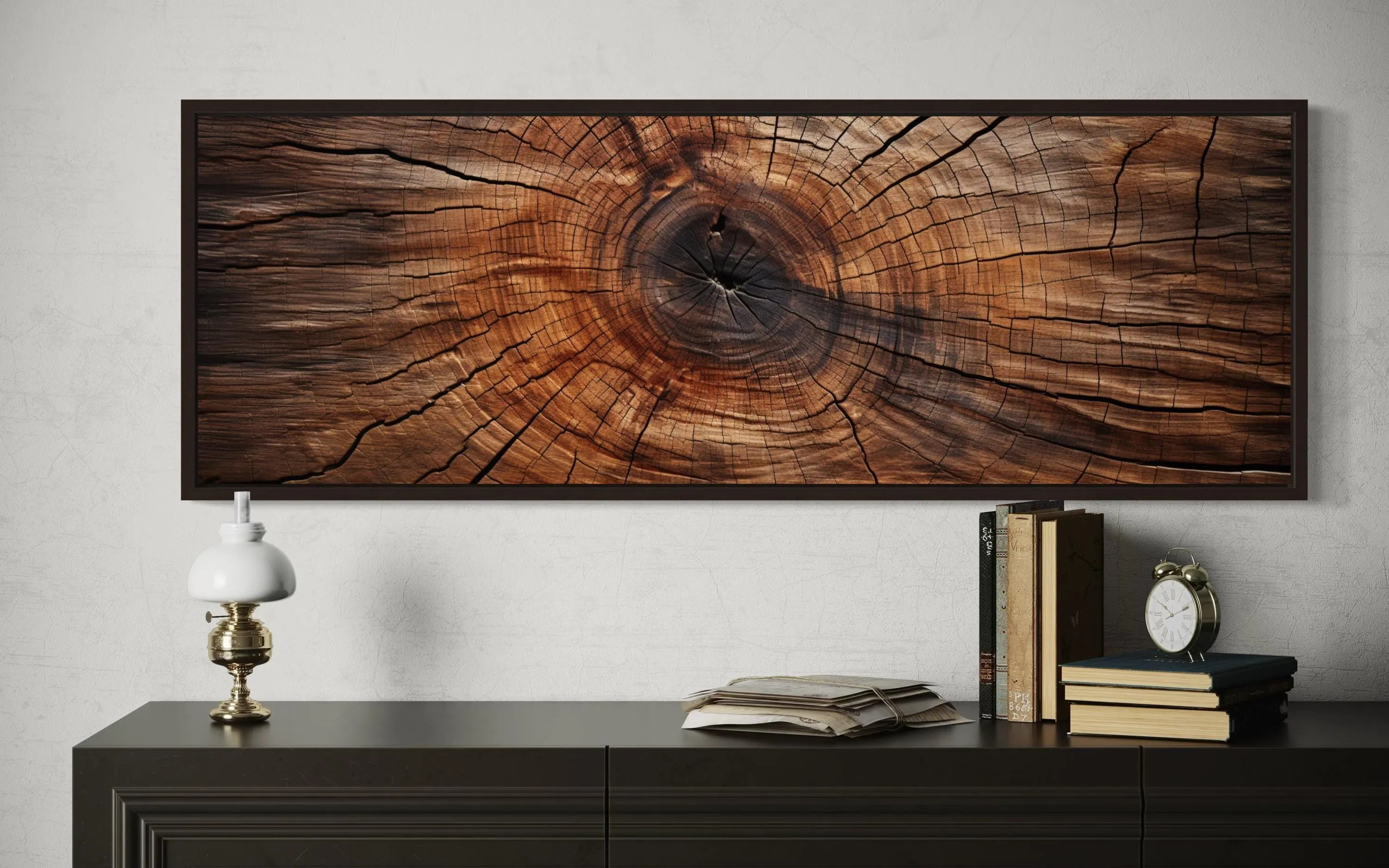 Long Horizontal Rustic Wood Texture Tree Ring Canvas Wall Art