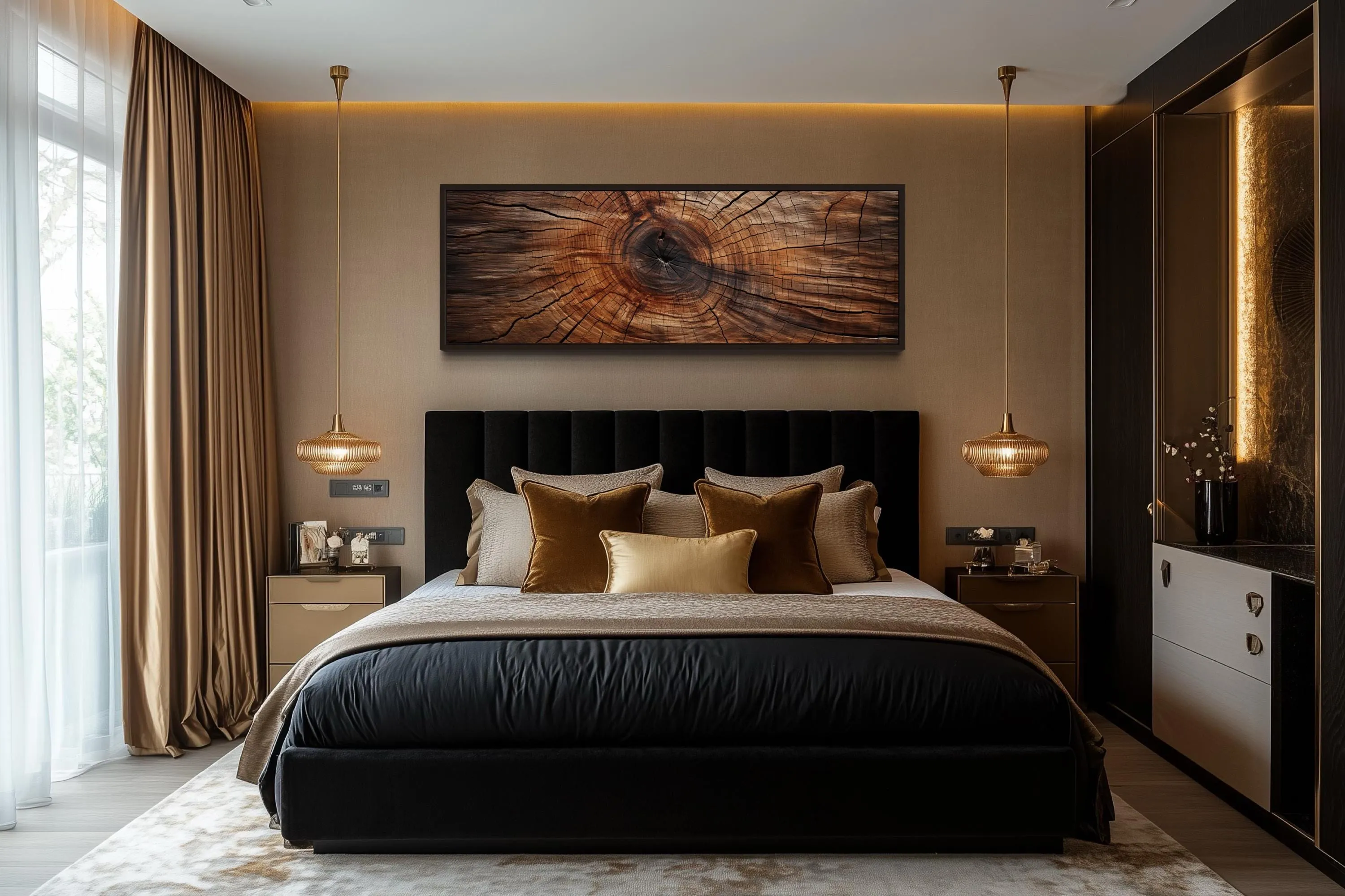 Long Horizontal Rustic Wood Texture Tree Ring Canvas Wall Art