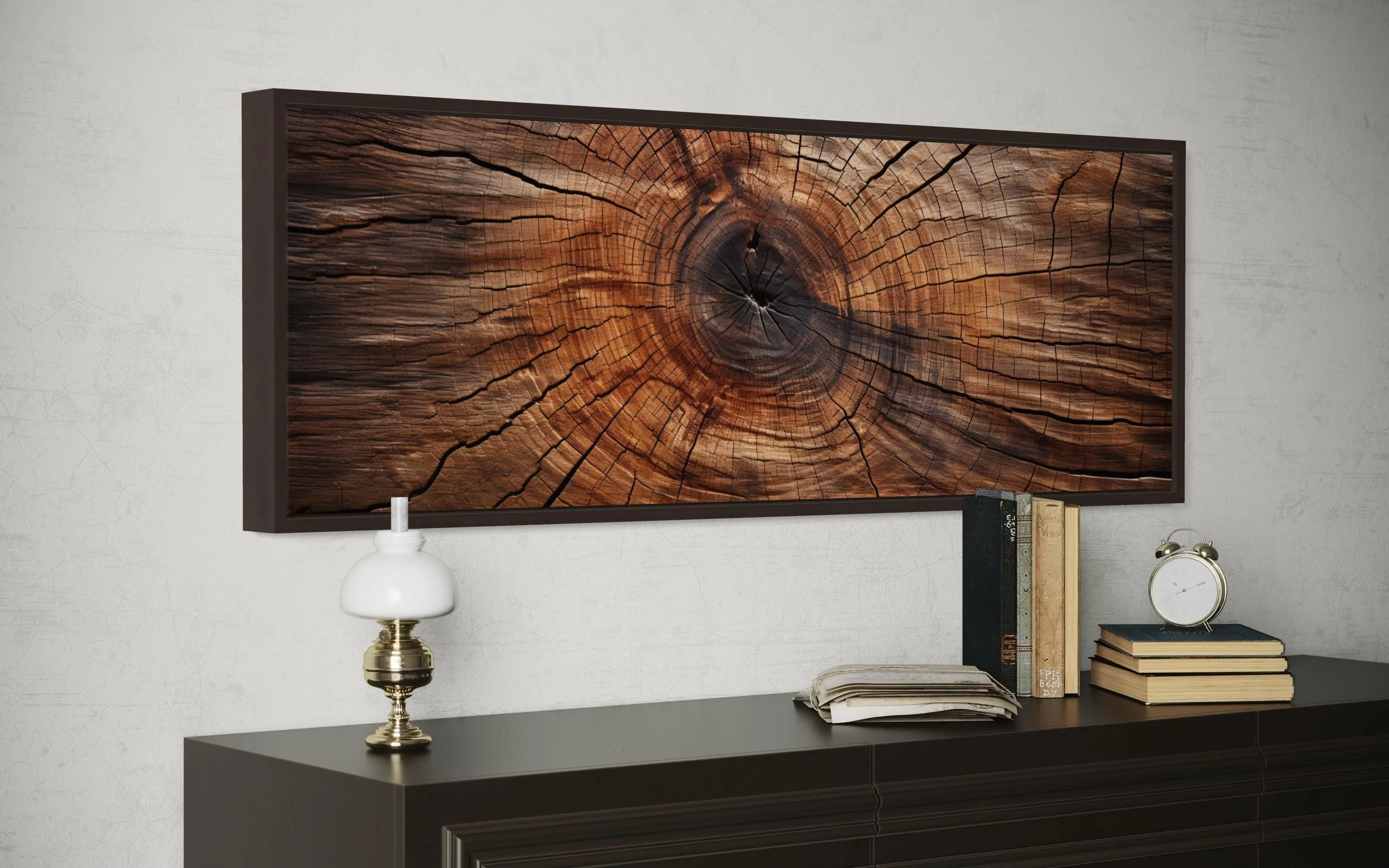Long Horizontal Rustic Wood Texture Tree Ring Canvas Wall Art