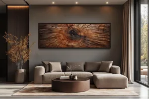 Long Horizontal Rustic Wood Texture Tree Ring Canvas Wall Art