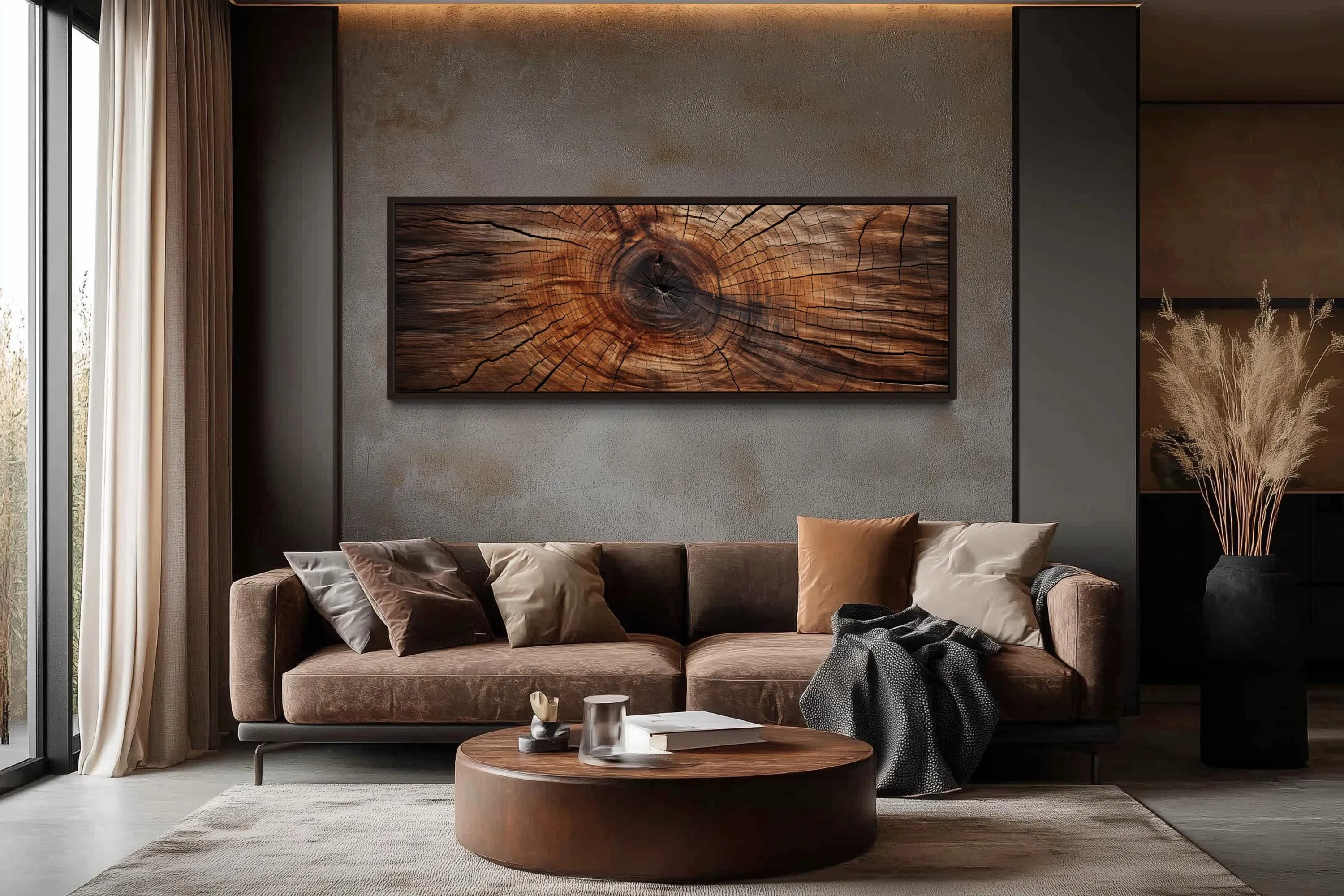 Long Horizontal Rustic Wood Texture Tree Ring Canvas Wall Art