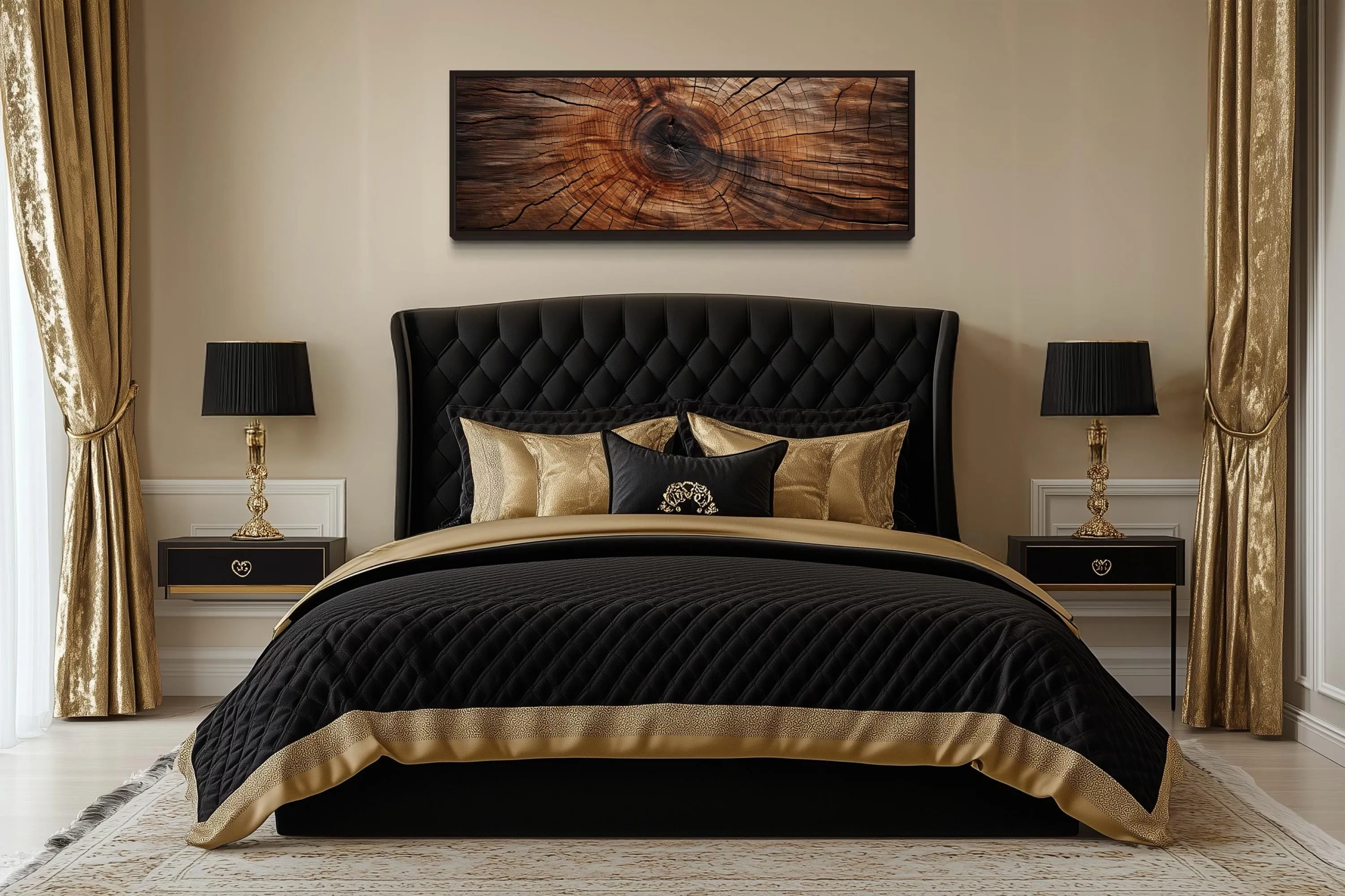 Long Horizontal Rustic Wood Texture Tree Ring Canvas Wall Art