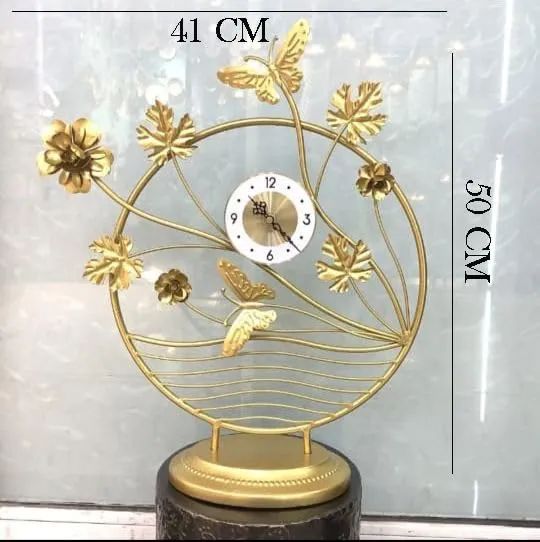 Lucario Desk Clock, Butterfly Pattern Design Silent Non-Ticking Battery Operated Metal Table Top Clock for Bedroom, Living Room, Office, Shelf Decor (LK-09)