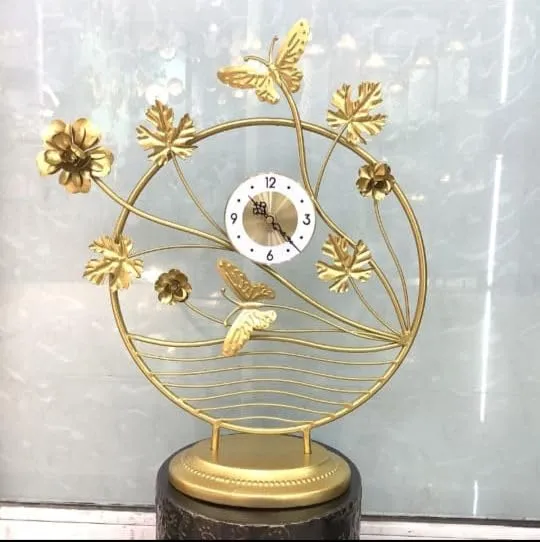 Lucario Metal Table Clock Butterfly Pattern Design Metal Round Desk Clock for Home Living Room Bedroom Decor (LK-09)