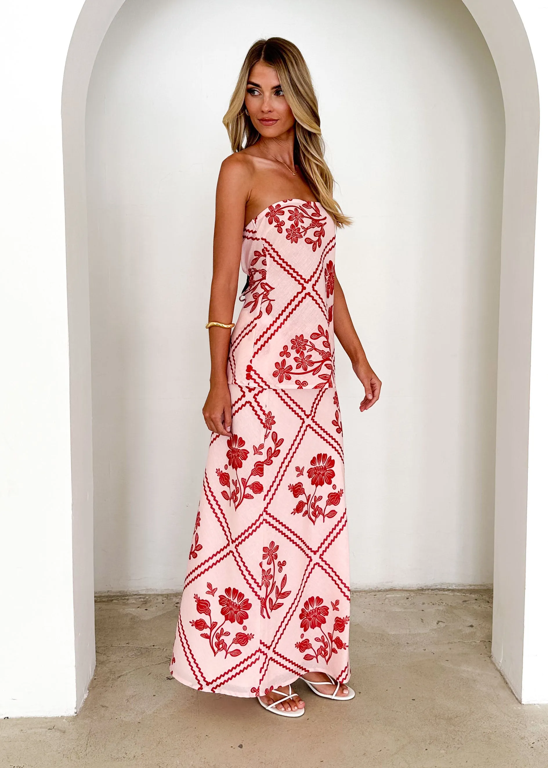 Madi Strapless Top - Red Floral