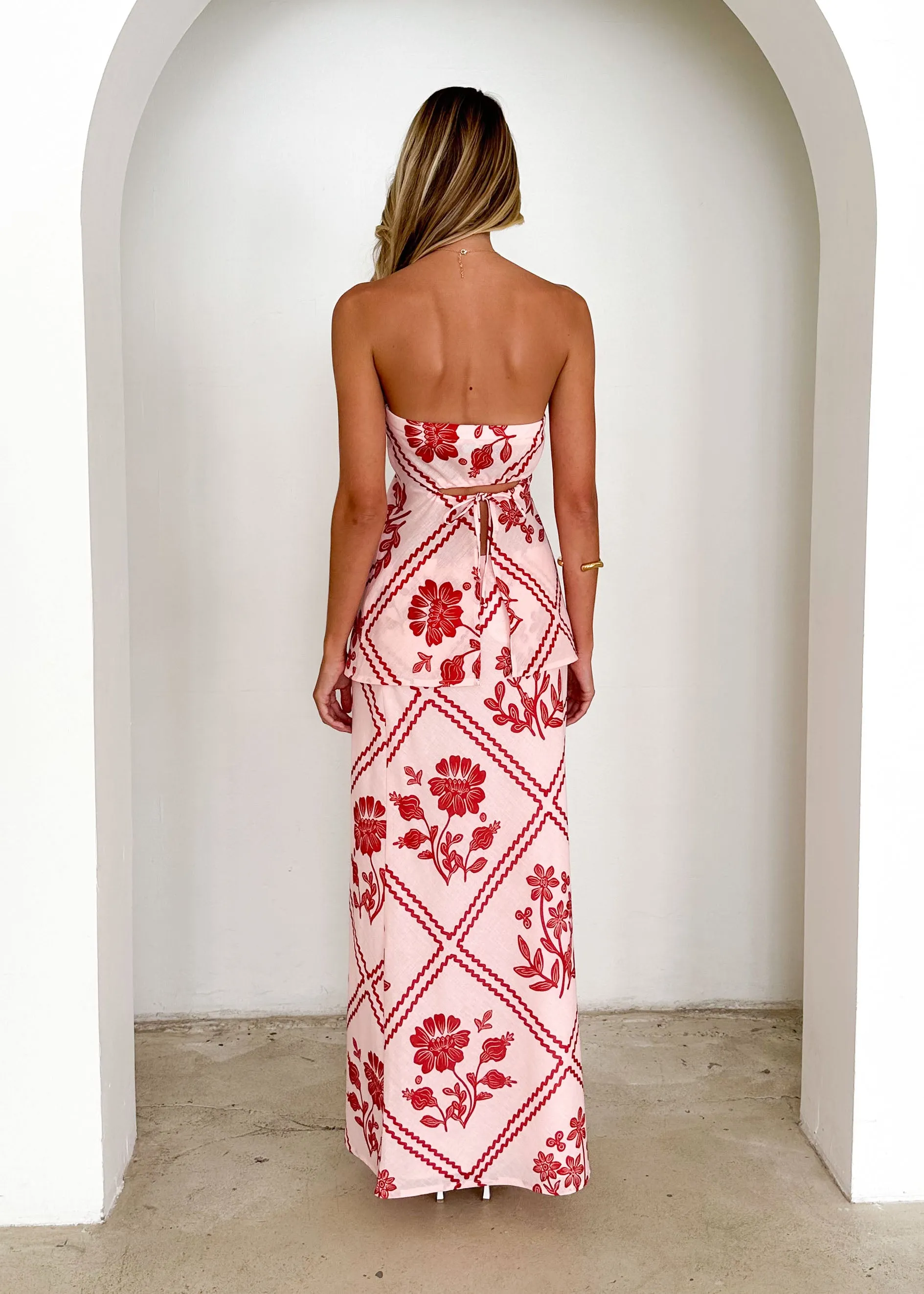 Madi Strapless Top - Red Floral