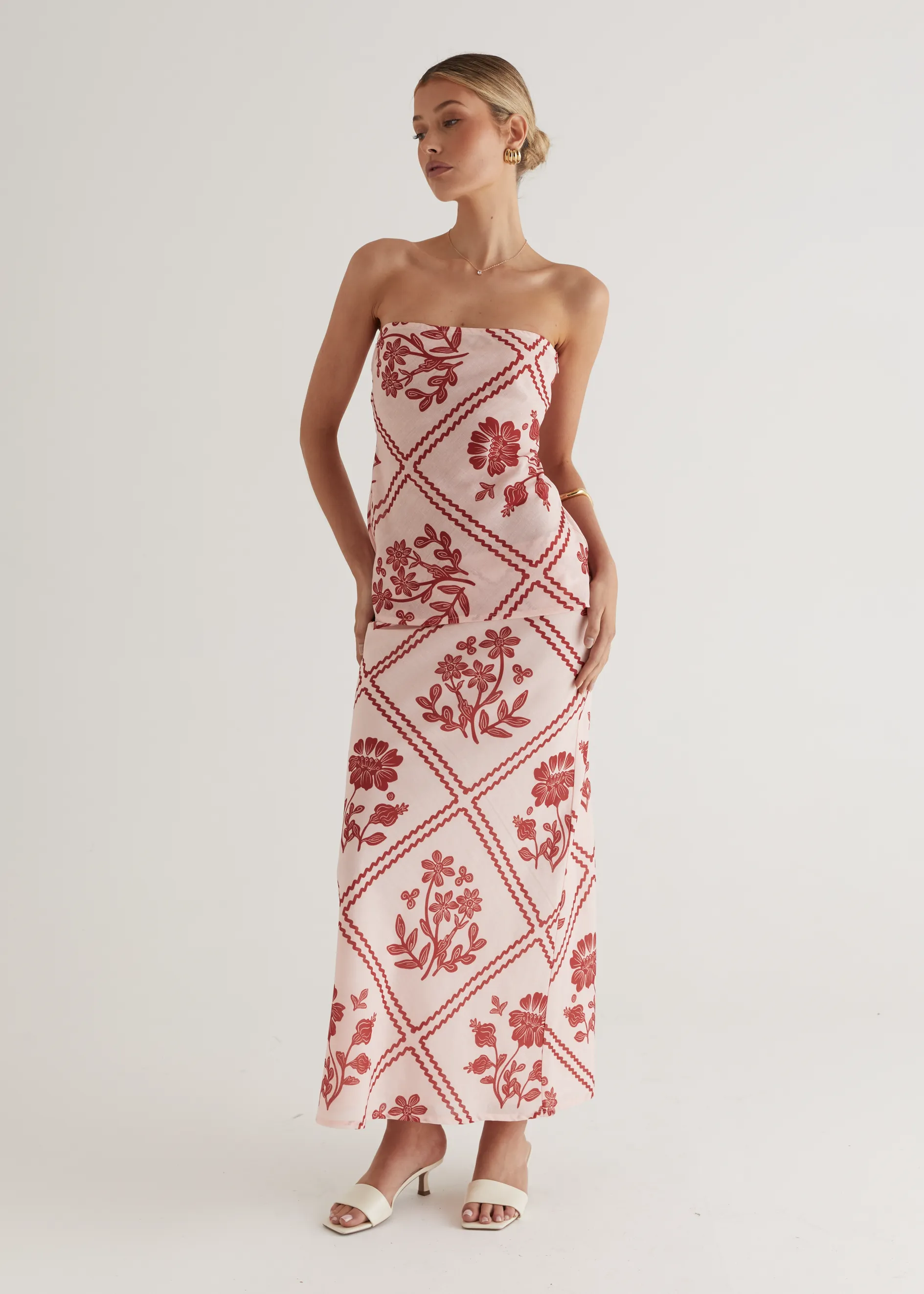 Madi Strapless Top - Red Floral