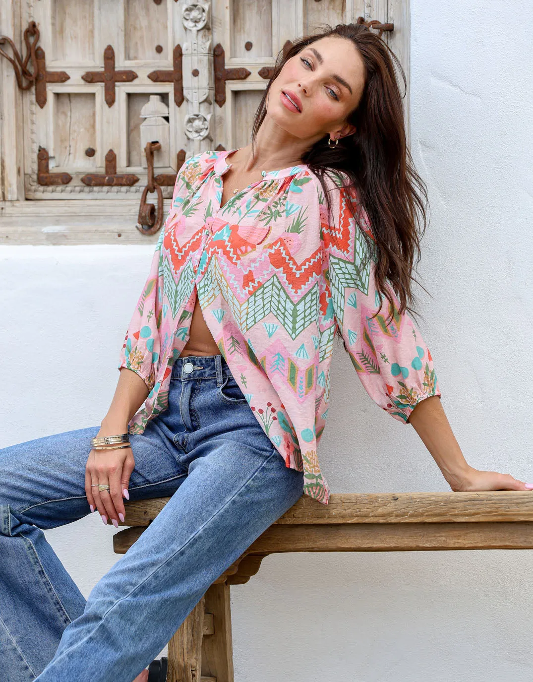 Malta Blouse - Pink Garden