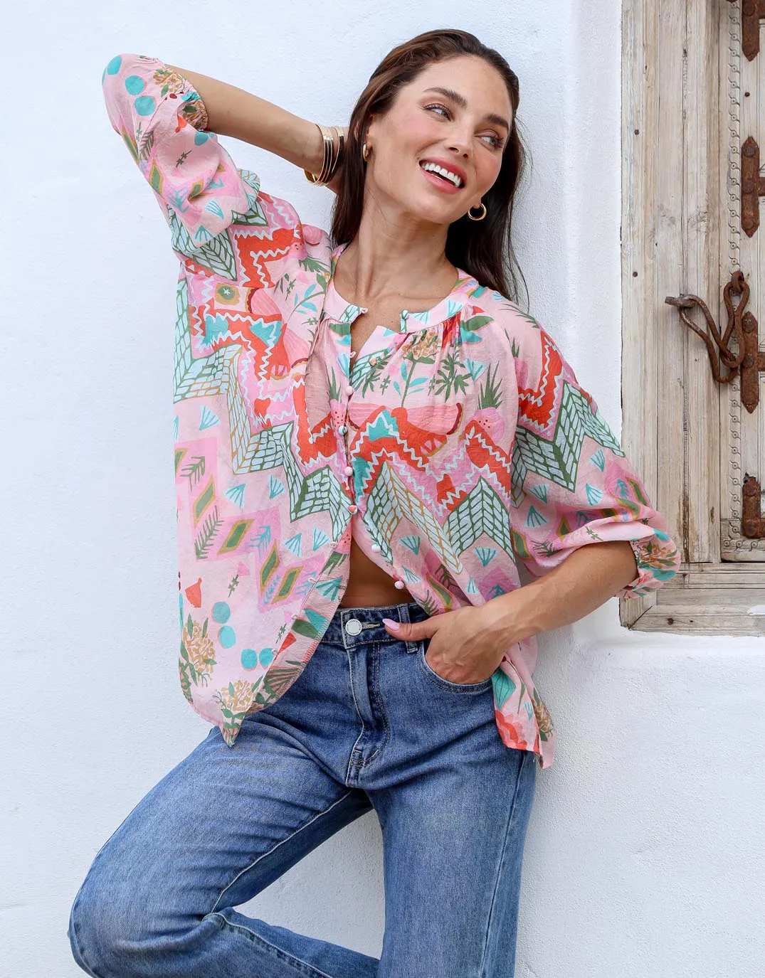 Malta Blouse - Pink Garden