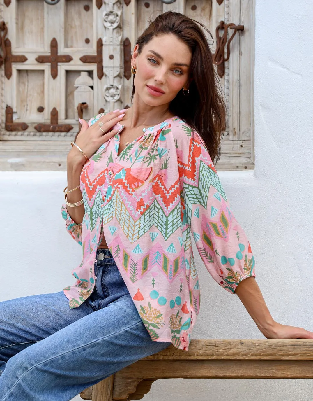 Malta Blouse - Pink Garden