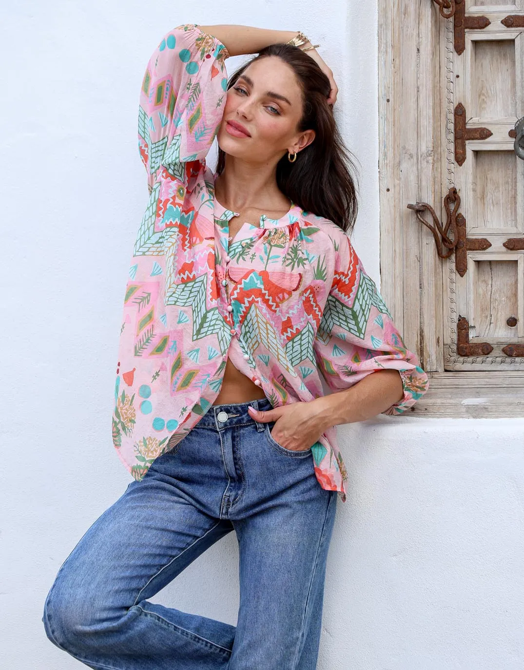Malta Blouse - Pink Garden