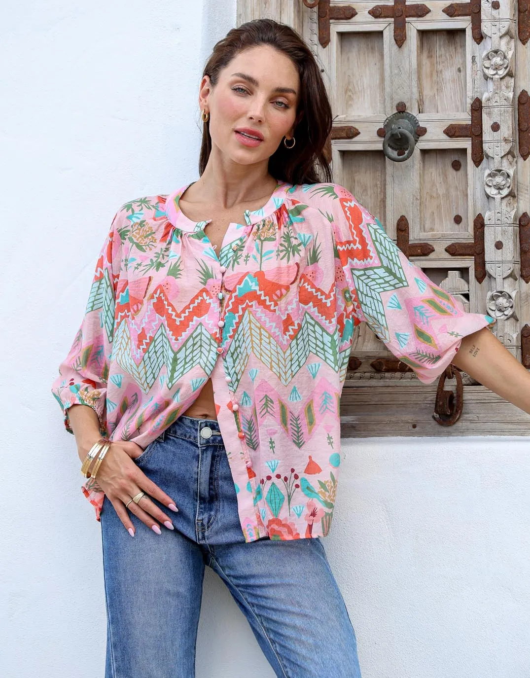 Malta Blouse - Pink Garden