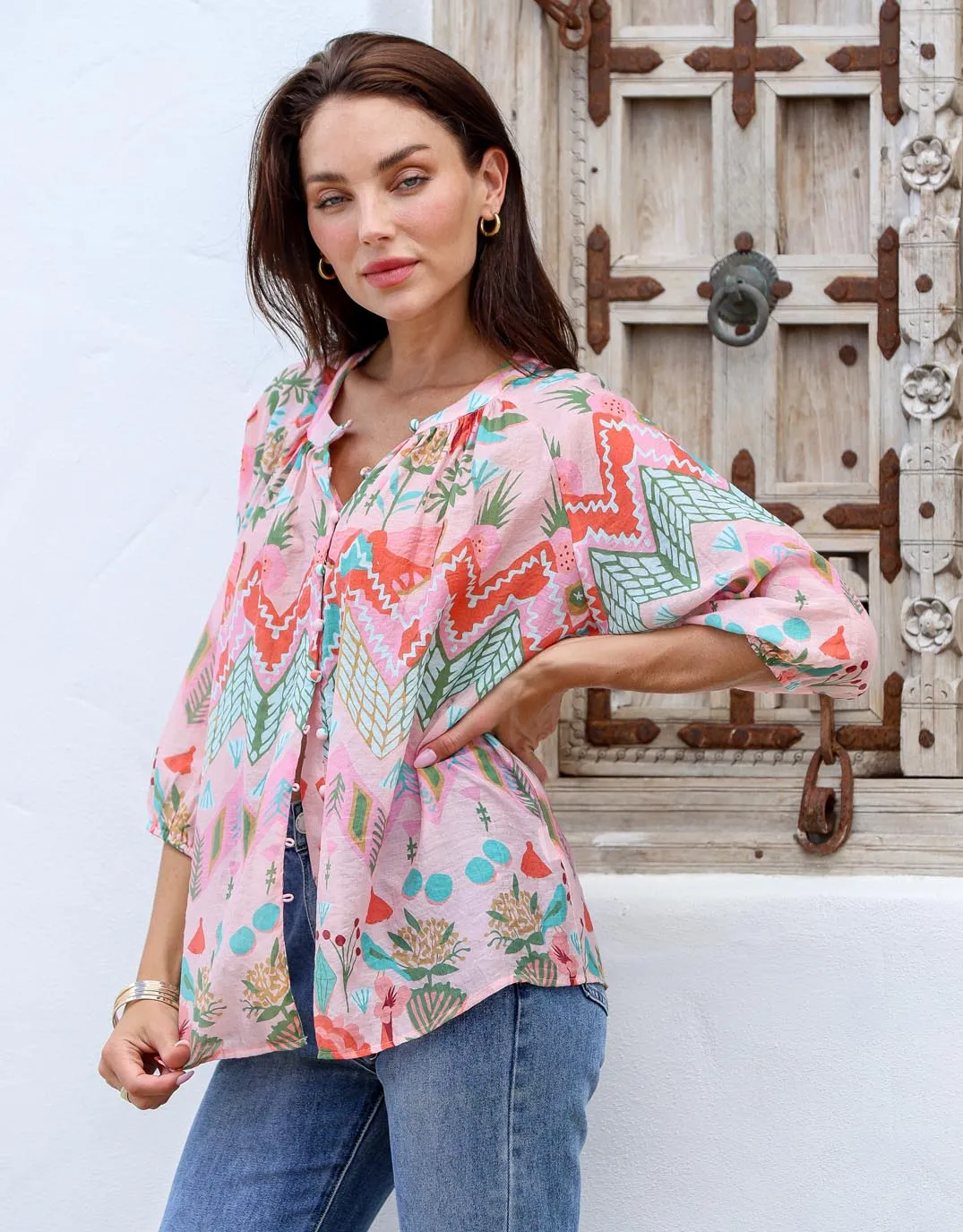 Malta Blouse - Pink Garden