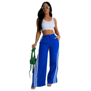 Maya High-Waisted Striped Split-Leg Wide-Leg Pants