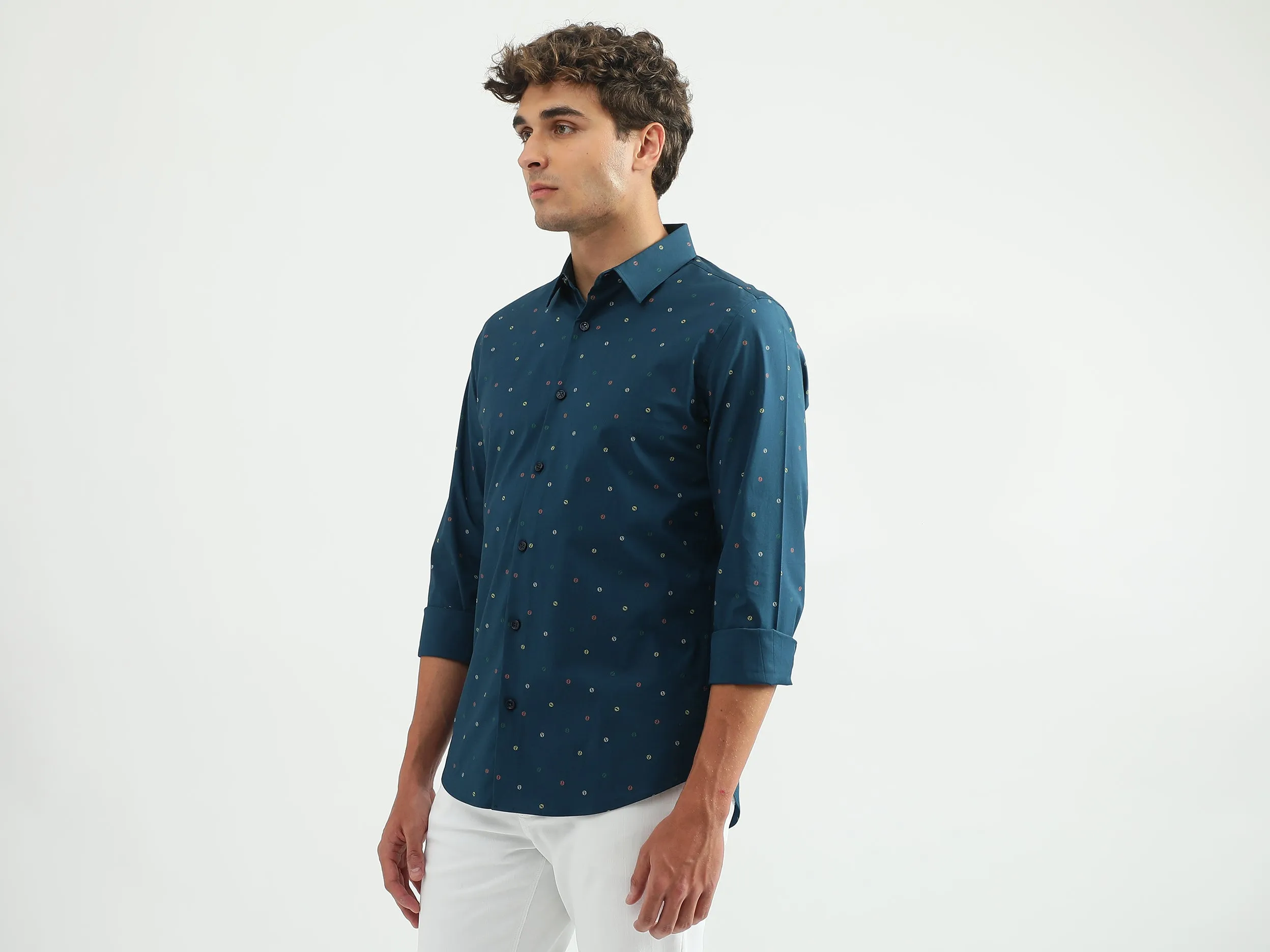Men Printed Spread Collar Shirt