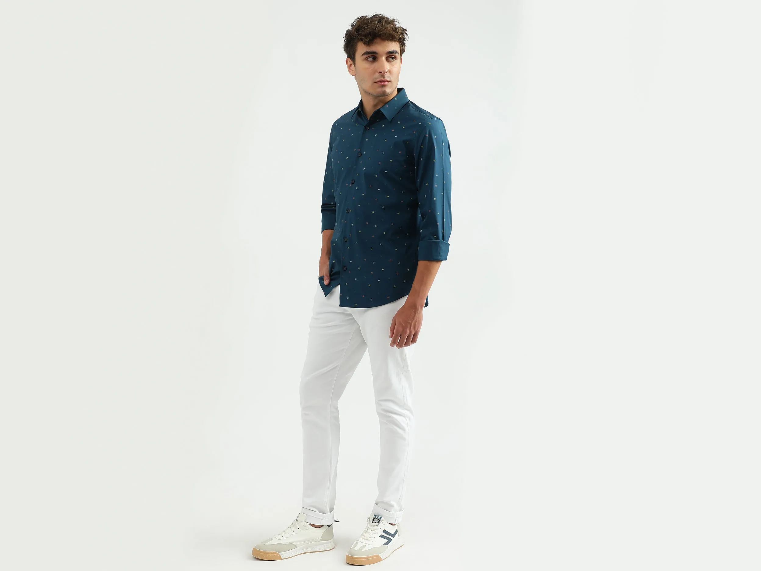 Men Printed Spread Collar Shirt