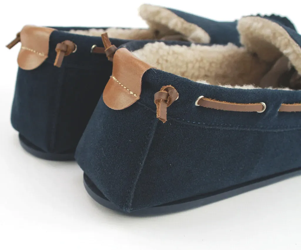 Men's Suede Moccasin Slippers In Navy