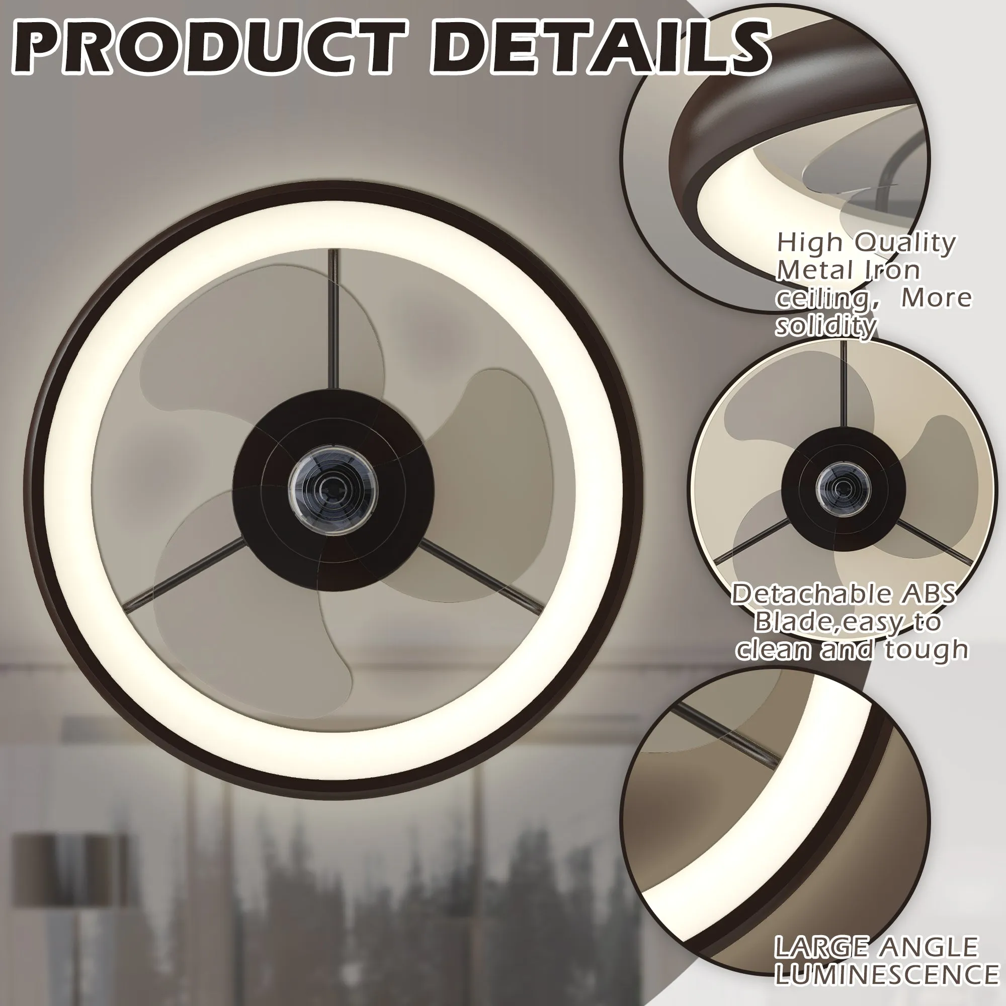Misty Valley 20in. Modern Dual Control Low Profile Ceiling Fan with Light, Dimmable LED Flush Mount Ceiling Fan for Bedroom