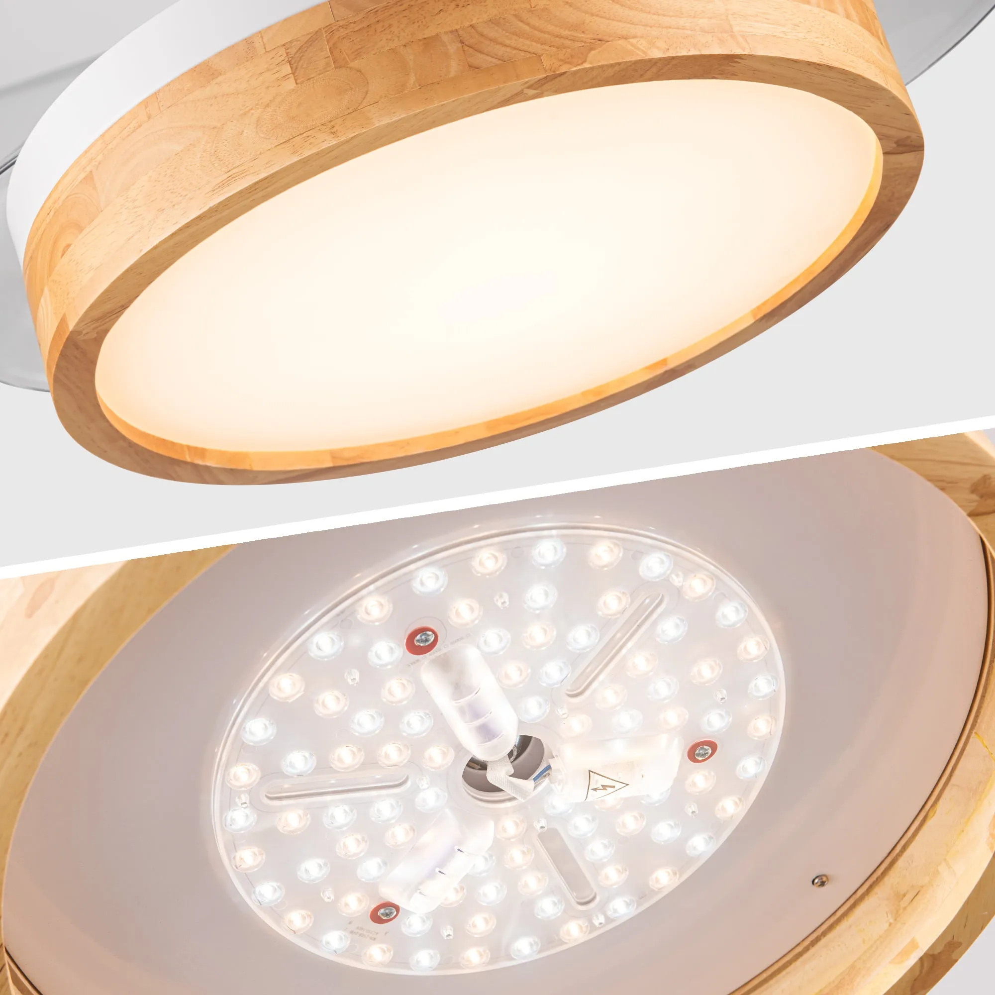 Misty Valley 36in. LED Retractable Ceiling Fan With Light,Round Solid Wood Shade Ceiling Fan for Bedroom