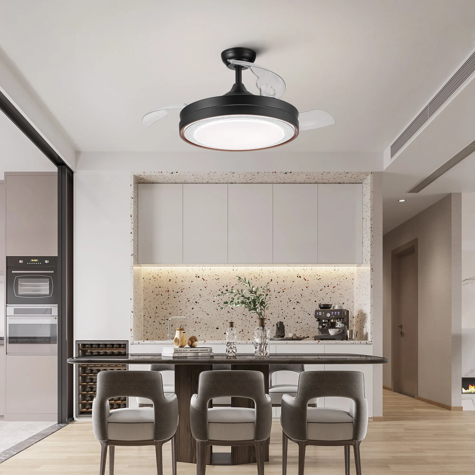 Misty Valley 42in. LED Modern Retractable Ceiling Fan with Light,6-Speed and Color Changing Technology
