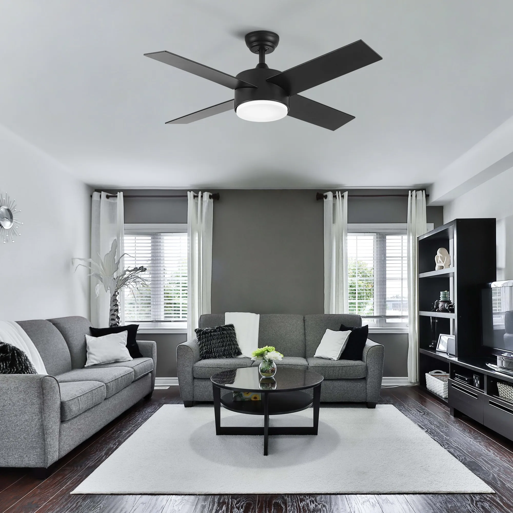 Misty Valley 44in. Modern 4-Blade Integrated LED Remote Control Ceiling Fan with Black ABS Blade