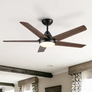 Misty Valley 48in. Modern LED Brown Wood Blade Ceiling Fan with Light, Remote Control