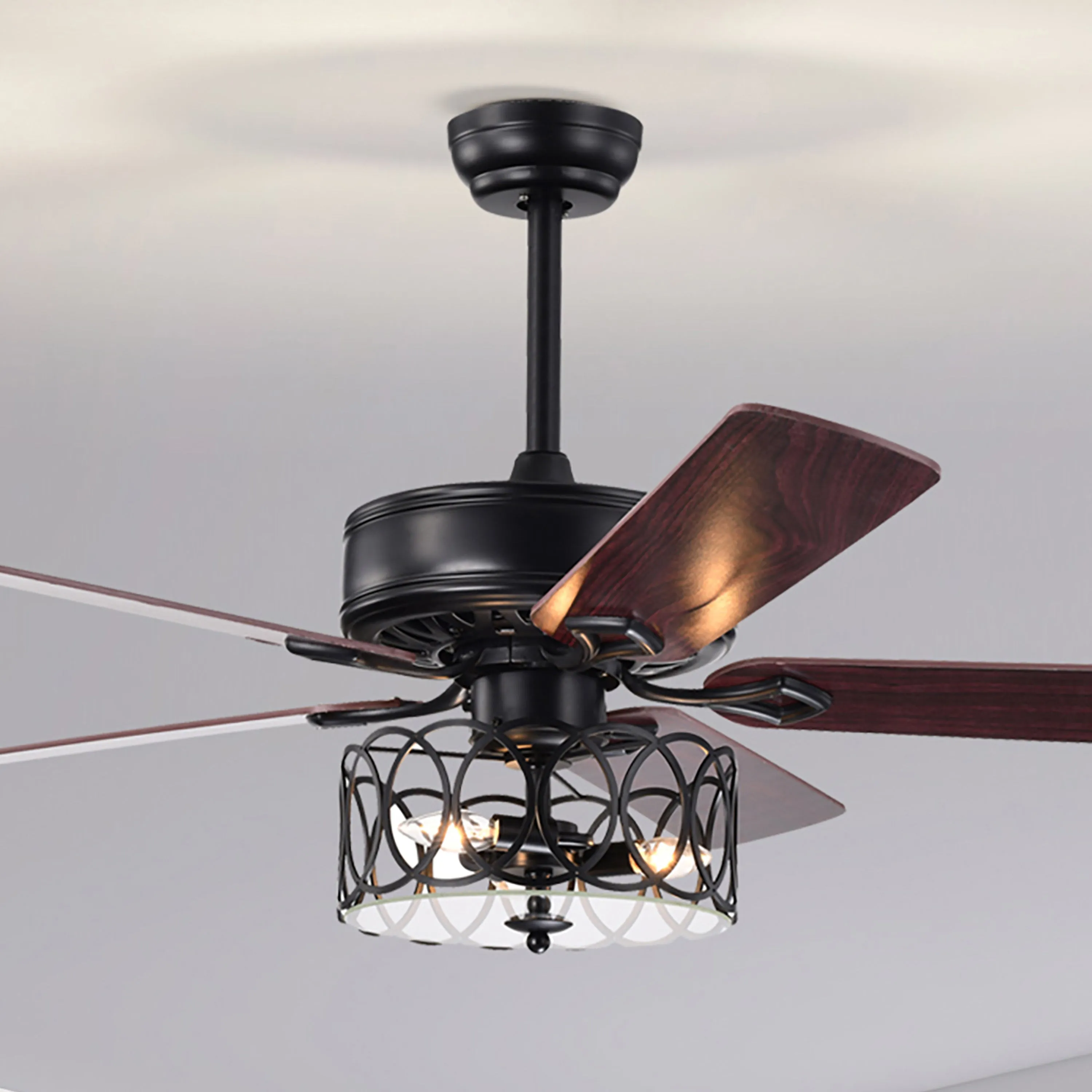 Misty Valley 52in. Ceiling Fan with Light and Remote Control, Ceiling Fan with 5 Blades for Patio Living Room, Bedroom, AC Motor,Industrial style, Matte Black