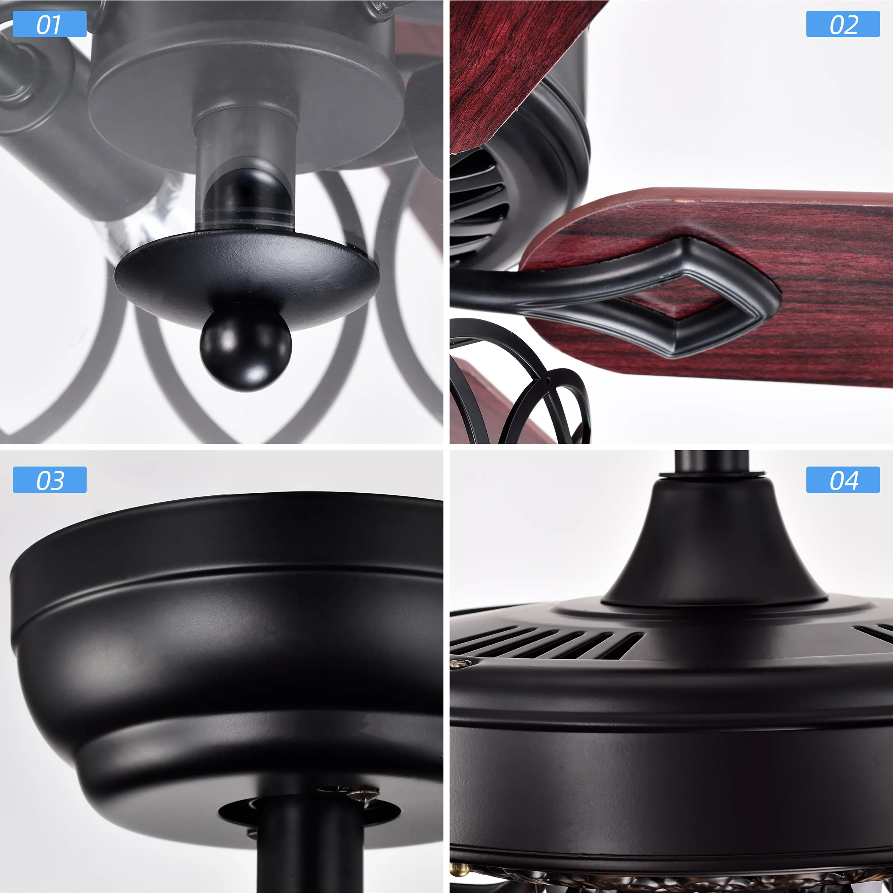 Misty Valley 52in. Ceiling Fan with Light and Remote Control, Ceiling Fan with 5 Blades for Patio Living Room, Bedroom, AC Motor,Industrial style, Matte Black