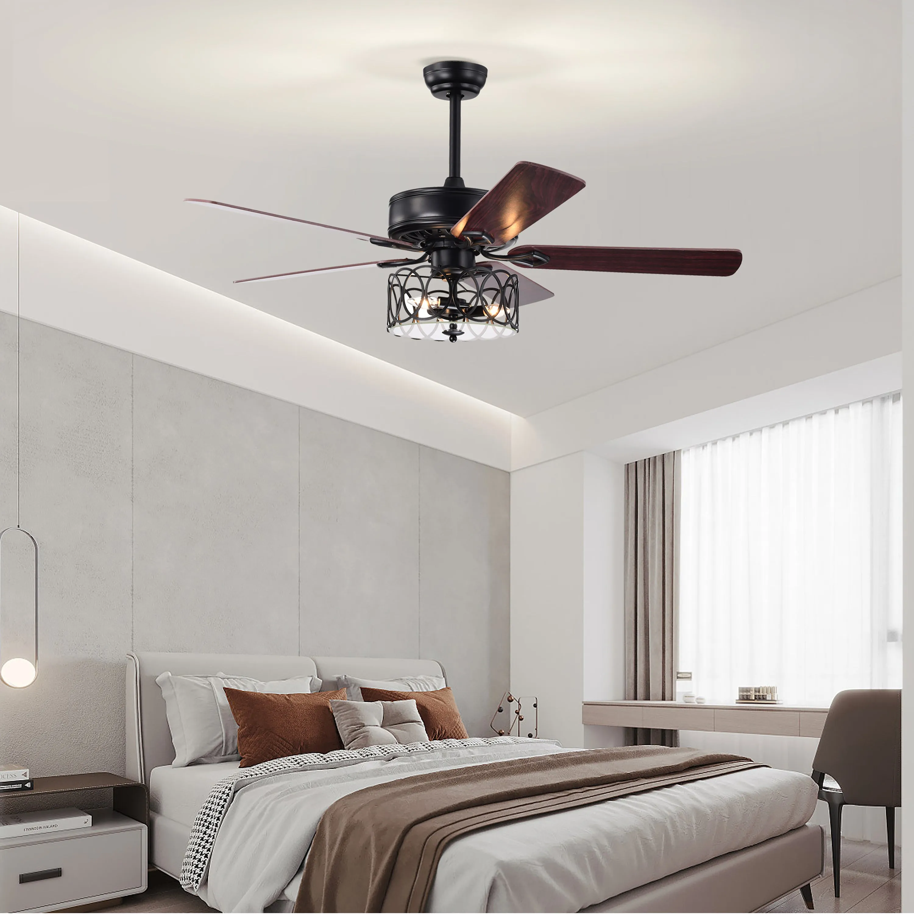 Misty Valley 52in. Ceiling Fan with Light and Remote Control, Ceiling Fan with 5 Blades for Patio Living Room, Bedroom, AC Motor,Industrial style, Matte Black