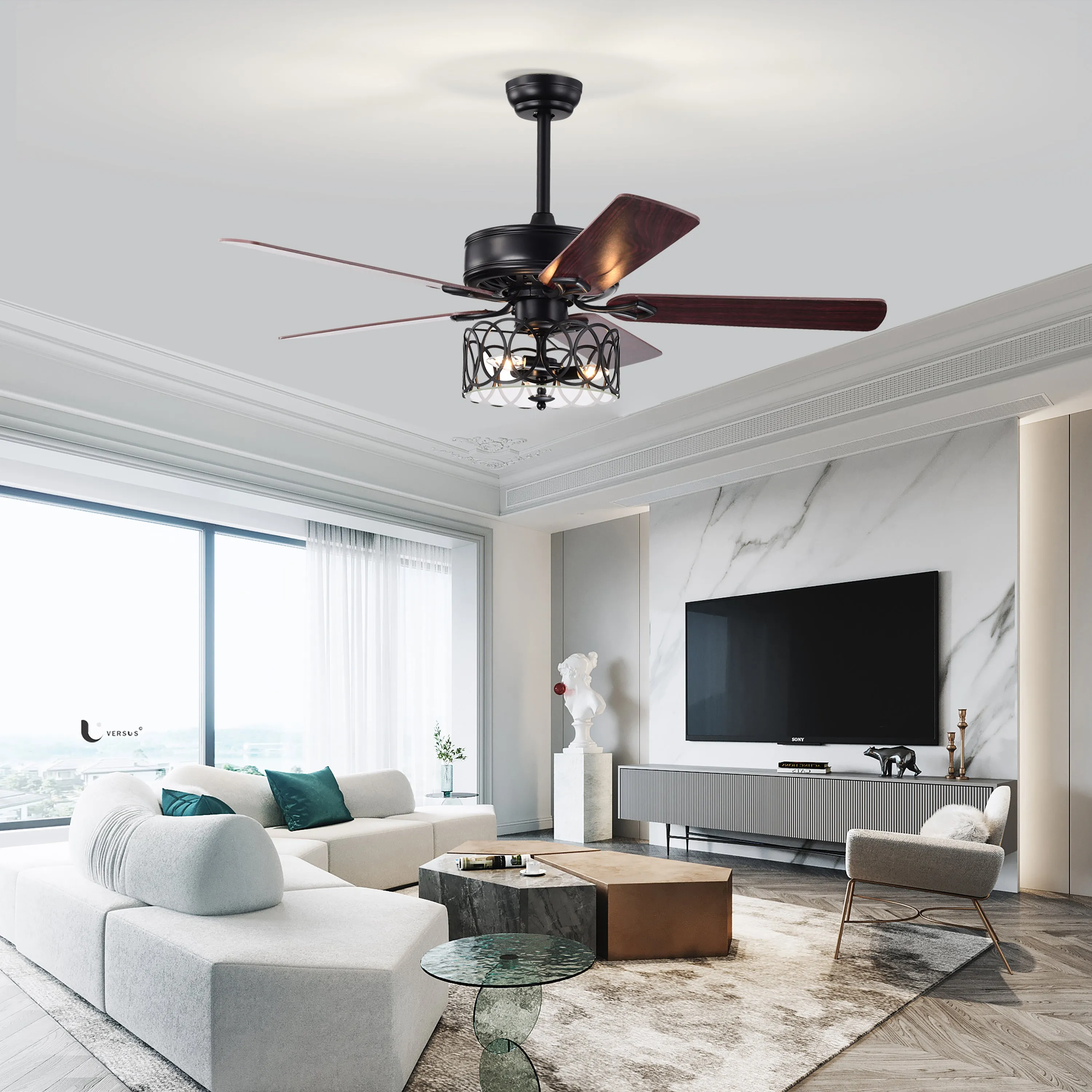 Misty Valley 52in. Ceiling Fan with Light and Remote Control, Ceiling Fan with 5 Blades for Patio Living Room, Bedroom, AC Motor,Industrial style, Matte Black