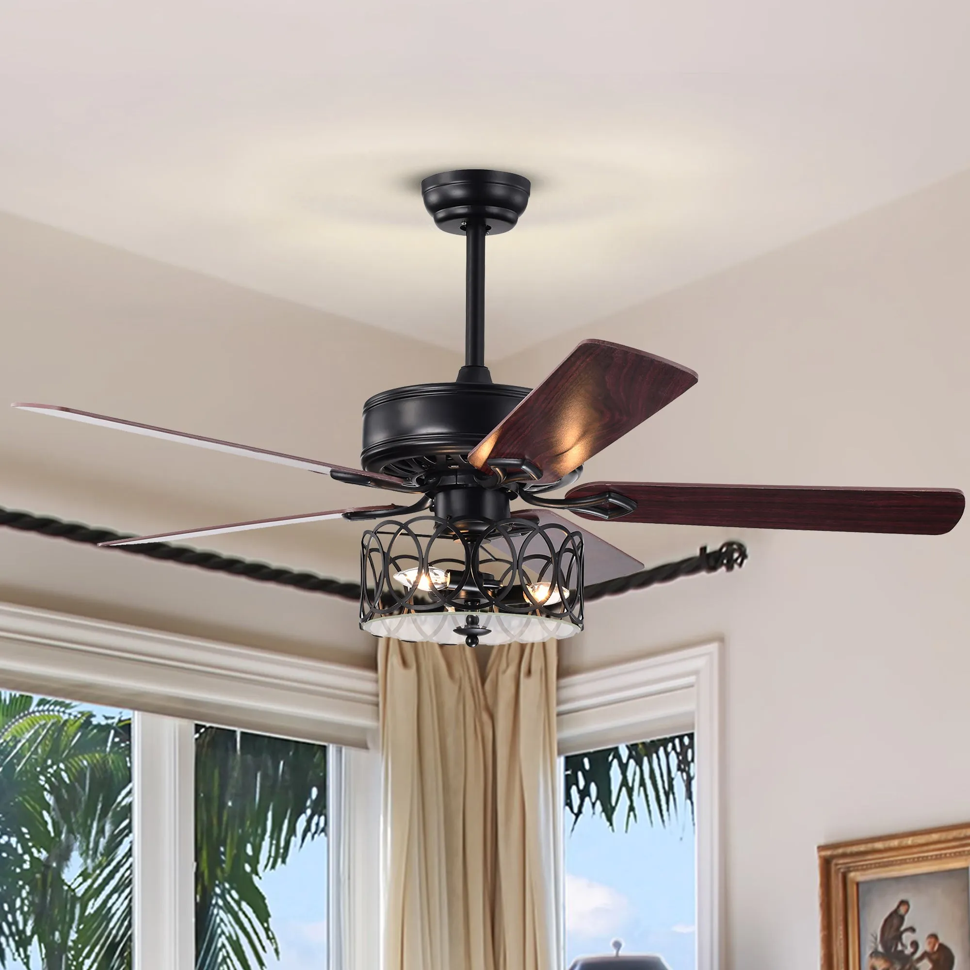 Misty Valley 52in. Ceiling Fan with Light and Remote Control, Ceiling Fan with 5 Blades for Patio Living Room, Bedroom, AC Motor,Industrial style, Matte Black