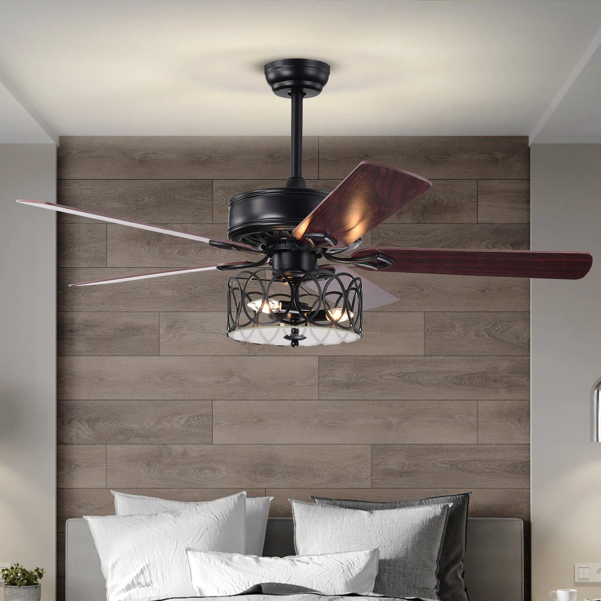 Misty Valley 52in. Ceiling Fan with Light and Remote Control, Ceiling Fan with 5 Blades for Patio Living Room, Bedroom, AC Motor,Industrial style, Matte Black