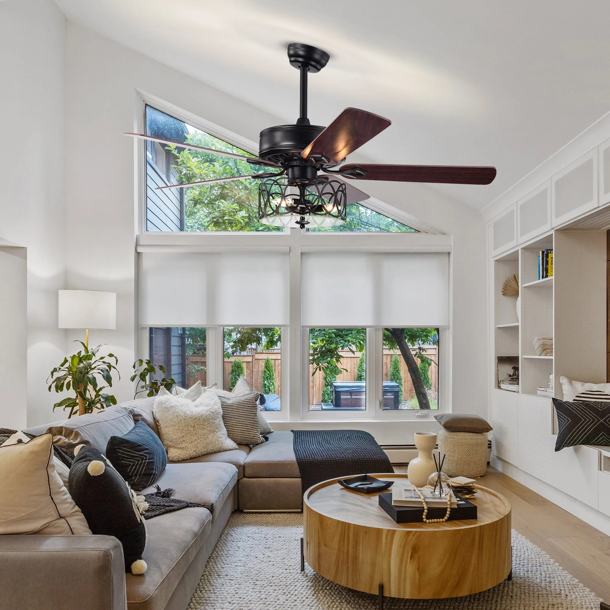 Misty Valley 52in. Ceiling Fan with Light and Remote Control, Ceiling Fan with 5 Blades for Patio Living Room, Bedroom, AC Motor,Industrial style, Matte Black