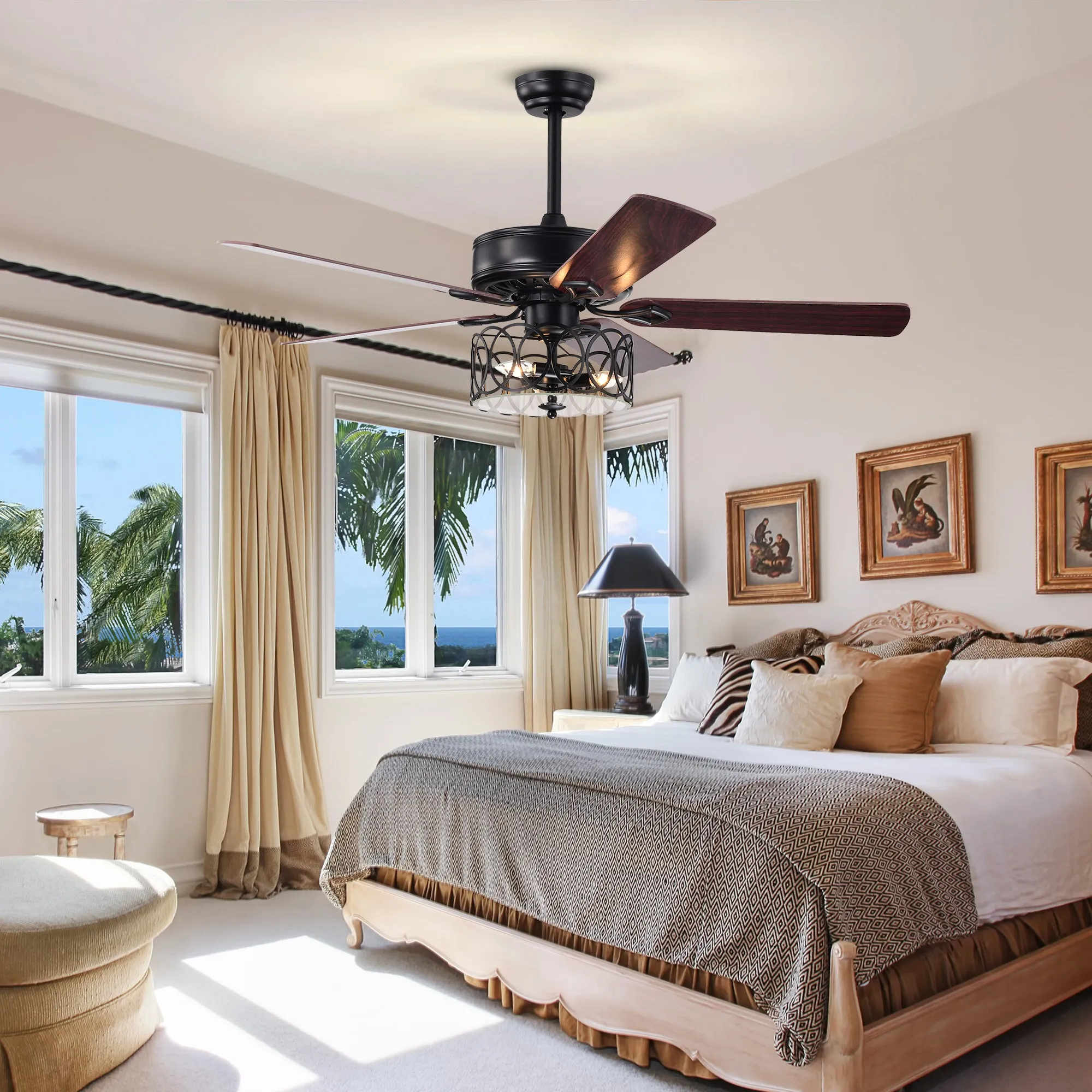 Misty Valley 52in. Ceiling Fan with Light and Remote Control, Ceiling Fan with 5 Blades for Patio Living Room, Bedroom, AC Motor,Industrial style, Matte Black
