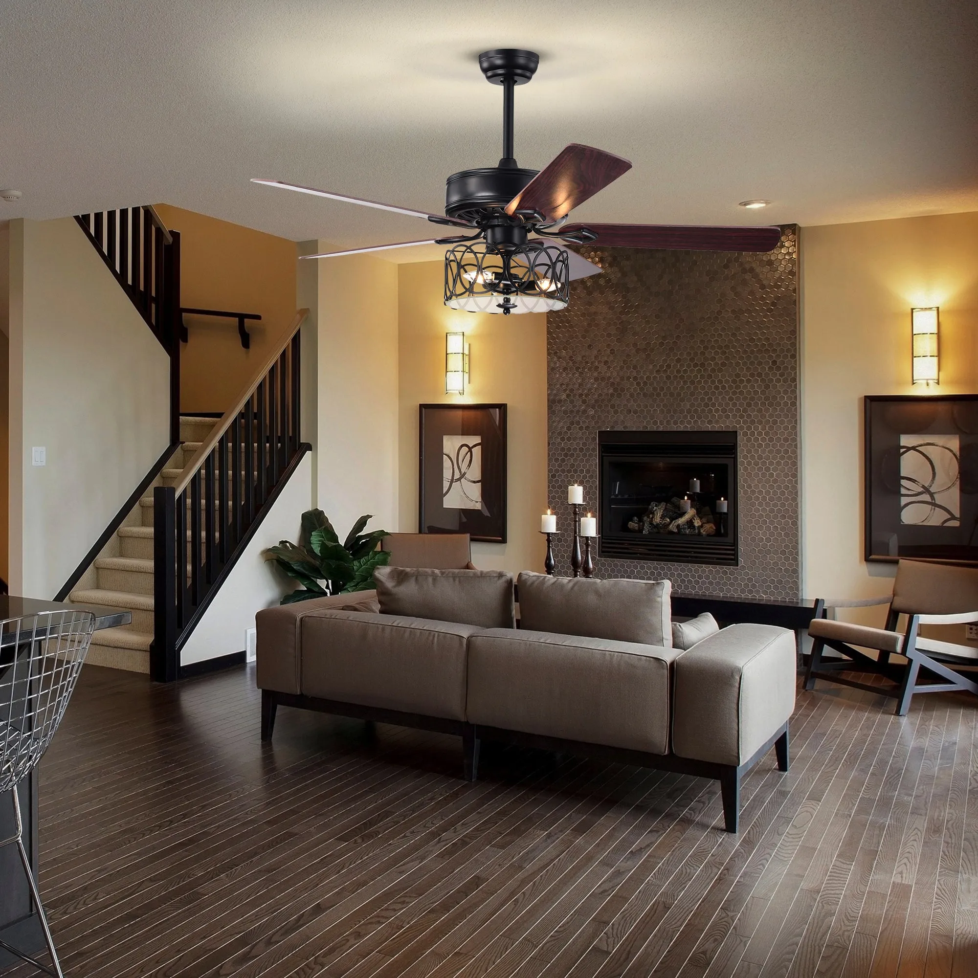 Misty Valley 52in. Ceiling Fan with Light and Remote Control, Ceiling Fan with 5 Blades for Patio Living Room, Bedroom, AC Motor,Industrial style, Matte Black