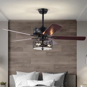 Misty Valley 52in. Ceiling Fan with Light and Remote Control, Ceiling Fan with 5 Blades for Patio Living Room, Bedroom, AC Motor,Industrial style, Matte Black
