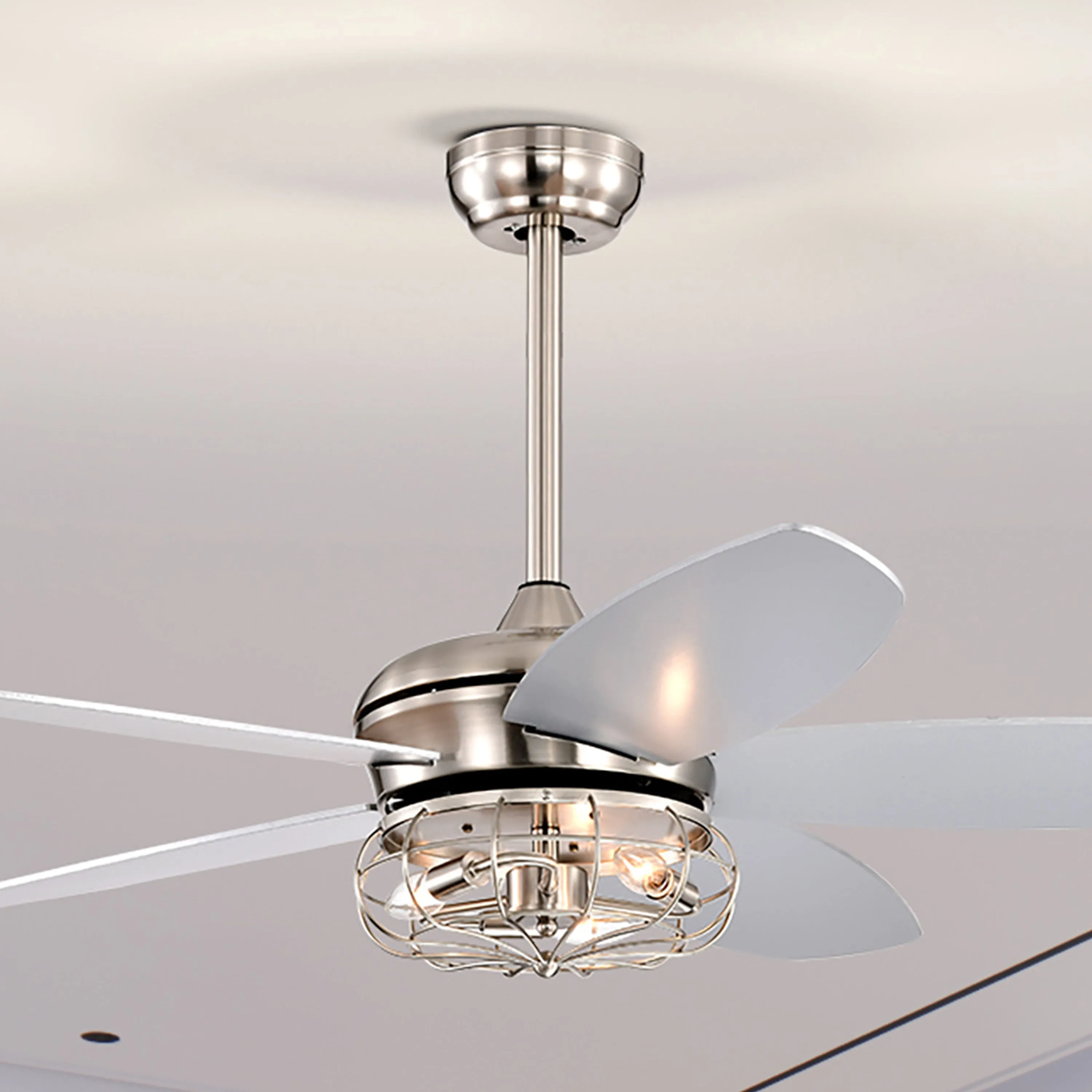 Misty Valley 52in. Industrial Brush Nickel Ceiling Fans with Light,Remote Control Ceiling Fan with for Living Room