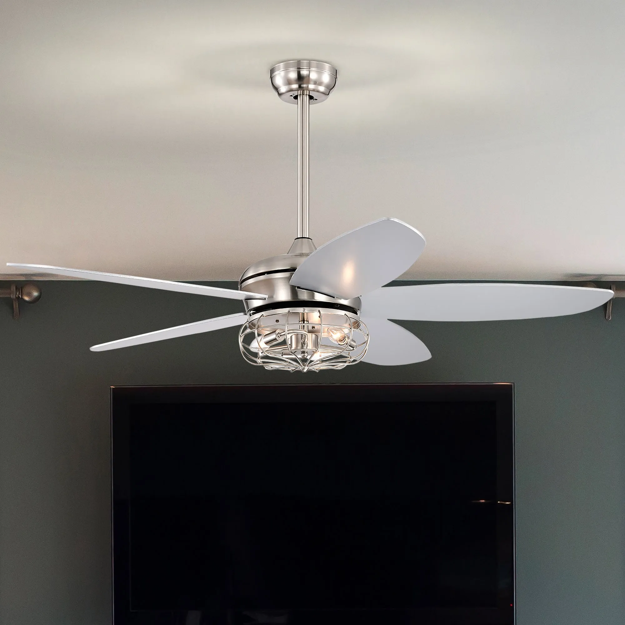 Misty Valley 52in. Industrial Brush Nickel Ceiling Fans with Light,Remote Control Ceiling Fan with for Living Room